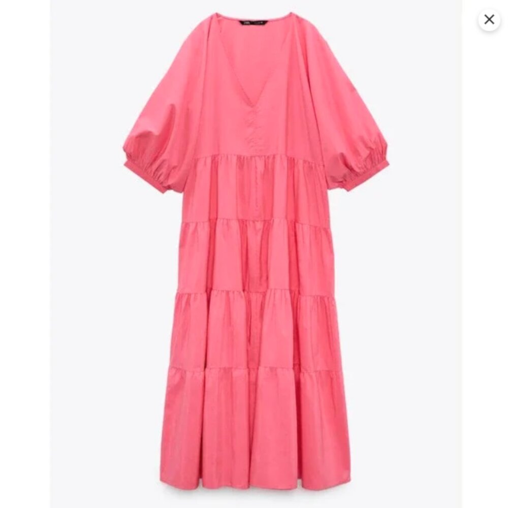 V-Neck Tiered Maxi Dress in Pink